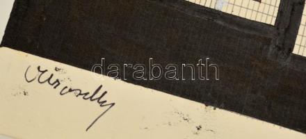 Vasarely jelzéssel: Útvesztő, tus, papír, hajtott, 28×98 cm