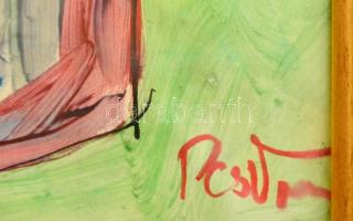 PcsVm jelzéssel: Arc, olaj, papír, üvegezett fa keretben, 23×17 cm