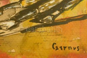 Csernus jelzéssel: Festői csendélet, akvarell, papír, paszpartuban, üvegezett fa keretben, 20×28 cm