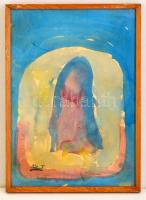 Bálint jelzéssel: Lány a lámpafényben, akvarell, papír, üvegezett fa keretben, 42,5×29 cm