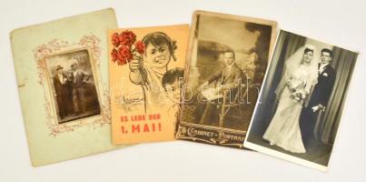 Vegyes papírrégiség tétel: I-II. vh-s tábori posta, régi fotók, bizonyítványok, képeslapok, levelek,...