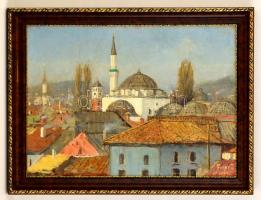 Fürst Zsigmond (1870-?): Pécsi háztetők. Olaj, vászon (sérült), jelzett, keretben, 43×61 cm