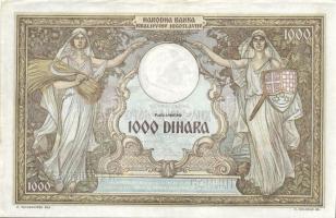 Jugoszlávia 1931.12.1. 1000D 2x2 "SPECIMEN" lyukasztással, az egyik fordított T:I- szélei ...