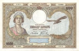 Jugoszlávia 1931.12.1. 1000D T:I- kis saroktörés