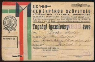 1938 a Magyar Kerékpáros Szövetség fényképes éves tagsági igazolványa Droba Aladár (?-?) amatőr versenyző részére