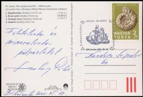 Dr. Szalay Tibor kőzetgyűjtő aláírása kőzeteket bemutató képeslapon