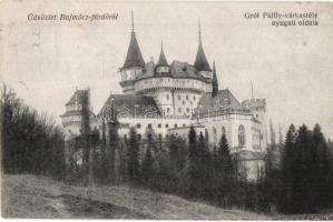 Bajmóc, Bojnice; Gróf Pálffy várkastély + Privigye P.U. pecsét a hátoldalon / Schloss / castle + Privigye P.U. stamp on the backside
