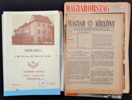 Nagy vegyes papírrégiség tétel: emléklapok (munkásőr, néphadsereg), oklevelek, bizonyítványok, diplo...