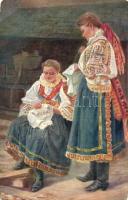 13 db RÉGI magyar és felvidéki népviseletes motívumlap / 13 pre-1945 Hungarian and Slovakian folklor...