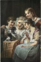 22 db RÉGI gyermek művész motívumlap / 22 pre-1945 children art motive cards