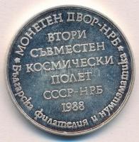 Bulgária 1988. Szovjet-bolgár közös űrrepülés ezüstözött fém emlékérem (39mm) T:2 (eredetileg PP) Bulgaria 1988. Soviet-Bulgarian Space Flight silver plated metal commemorative medal (39mm) C:XF (originally PP)