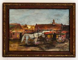 Olvashatatlan jelzéssel: Vásárra készülő gazda. Olaj, karton, keretben, 23×33 cm