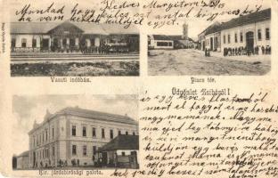 Zsibó, Jibou; Vasúti indóház, vasútállomás, Piac tér, Kir. Járásbírósági palota. Nagy Gyula kiadása / railway station, market square, court palace (EK)