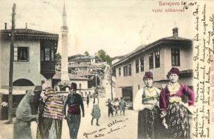 1904 Sarajevo, Veliki Alifakovac / neighborhood, street view, montage postcard (fa)