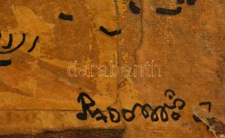 Olvashatatlan jelzéssel: Folyóparti utca, kollázs, fa, 31×27 cm