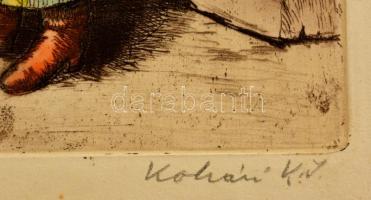 Kohári Kucharik Jenő (?-?): Kalotaszegi menyasszony, színezett rézkarc, papír, jelzett, 20,5×15 cm