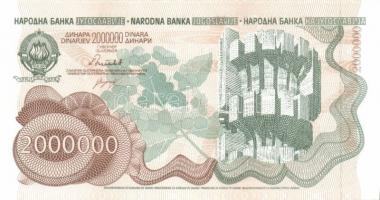 Jugoszlávia 1985-94. 5000D, 20.000D, 50.000D, 100.000D, 500.000D, 1000.000D, 2000.000D komplett sor!...