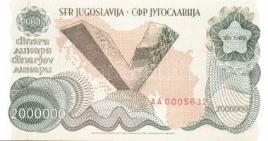 Jugoszlávia 1985-94. 5000D, 20.000D, 50.000D, 100.000D, 500.000D, 1000.000D, 2000.000D komplett sor!...