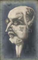 Un bon vivant / Erotic optical illusian postcard with nude ladies