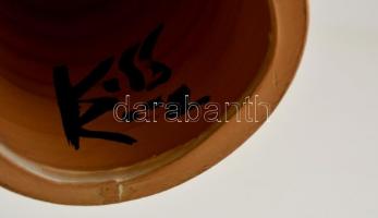 Kiss Roóz Ilona (1920-2010): Lány virággal. Kézzel festett mázas kerámia, jelzett, hibátlan, m: 26 c...