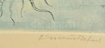 Ábrahám Rafael (1929-2014): Mikrovilág, színes rézkarc, papír, jelzett, 22×16,5 cm