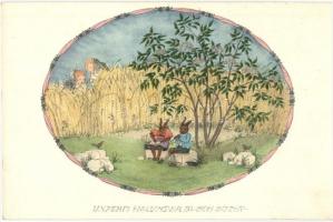 Unterm Holunderbusch sitzen / Rabbits. M. Munk Wien Nr. 1144. s: Mela Koehler