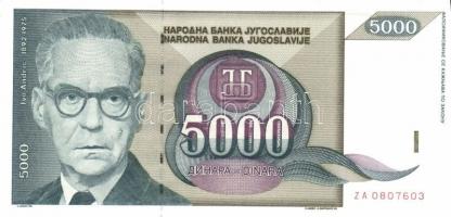 Jugoszlávia 1992. 100D, 500D, 1000D, 5000D, 10.000D, 50.000D komplett sor! T:I