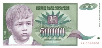 Jugoszlávia 1992. 100D, 500D, 1000D, 5000D, 10.000D, 50.000D komplett sor! T:I