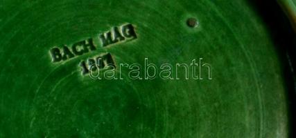 Bach Gyula (Julius Bach 1848-?): Leveles tál. Mázas kerámia, jelzett, máz hibákkal, 24×23 cm