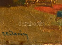Burchard-Bélaváry István (1864-1933): Enteriőr, olaj, farost, jelzett, sérülésekkel, 20×33 cm