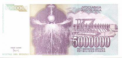 Jugoszlávia 1993. 100.000D, 500.000D, 1000.000D, 5000.000D, 10.000.000D, 50.000.000D, 100.000.000D, ...