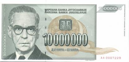 Jugoszlávia 1993. 100.000D, 500.000D, 1000.000D, 5000.000D, 10.000.000D, 50.000.000D, 100.000.000D, ...