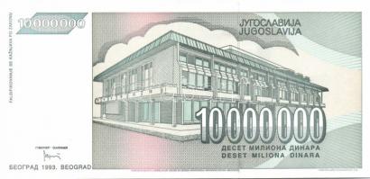 Jugoszlávia 1993. 100.000D, 500.000D, 1000.000D, 5000.000D, 10.000.000D, 50.000.000D, 100.000.000D, ...