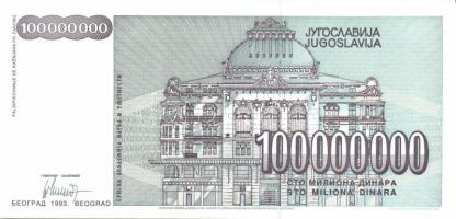 Jugoszlávia 1993. 100.000D, 500.000D, 1000.000D, 5000.000D, 10.000.000D, 50.000.000D, 100.000.000D, ...