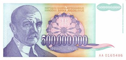 Jugoszlávia 1993. (reform kiadások) 5000D, 10.000D, 50.000D, 500.000D, 5000.000D, 50.000.000D, 500.0...