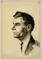 Szegedi Molnár Géza (1906-1970): Férfi portré. Szén, papír, jelzett, 64×45 cm