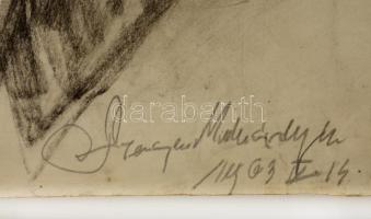 Szegedi Molnár Géza (1906-1970): Férfi portré. Szén, papír, jelzett, 64×45 cm