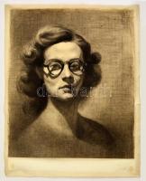 Szegedi Molnár Géza (1906-1970): Szemüveges nő. Szén, papír, jelzett, 51×44 cm