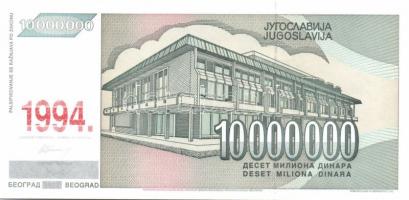 Jugoszlávia 1994. 10D, 100D, 1000D, 5000D, 50.000D, 500.000D egy kivételével komplett sor + 1994. 10...