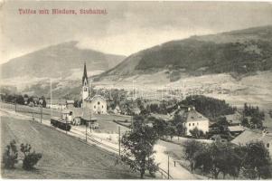 Telfes im Stubai, Stubaitahlbahn / railway station, railroad, tram, church (EK)