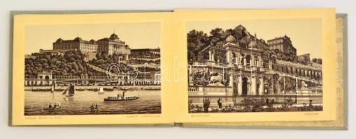 cca 1900 Budapest, leporelló album számos látképpel, Ottmar Zieher, München, kopott, díszes vászonkö...