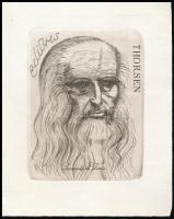 Oskar Thorsen (?-?): Ex Libris, Leonardo da Vinci. Rézkarc, papír, jelzett, 9×6,5 cm