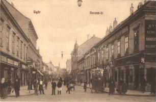Győr, Baross út, Általános Takarékpénztár Részvénytársaság, drogéria, üzletek, lovaskocsi csomagokkal