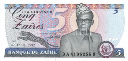 Zaire 1982-85. 5Z (2x) klf dátummal, 10Z,  50Z, 100Z, 500Z, 1000Z egy kivételével komplett sor! T:I