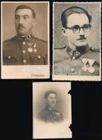 cca 1920-1940 Katonák kitüntetésekkel, 3 db, egyik lyukasztva, 9,5×6,5 és 13,5×8,5 cm