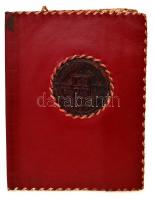 cca 1920-1940 Budapest címerrel díszített vörös, bőr könyvborító, folttal, 23x18 cm.