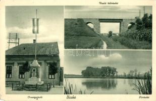 1939 Bicske, Országzászló, Vasúti híd, Tó (EK)