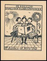 Vadász Endre (1901-1944): Ex libris Debreceni Izraelita Polgári Leányiskola, klisé, jelzett a klisén, 7,5×6,5 cm