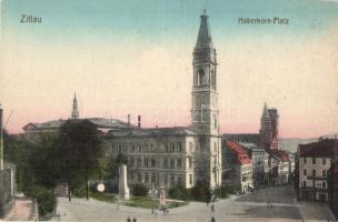 Zittau, Haberkorn-Platz / square, church