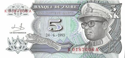 Zaire 1988-92. 1M, 5M, 10M, 50M, 1Z, 5Z, 10Z, 20Z, 50Z, 100Z sor T:I